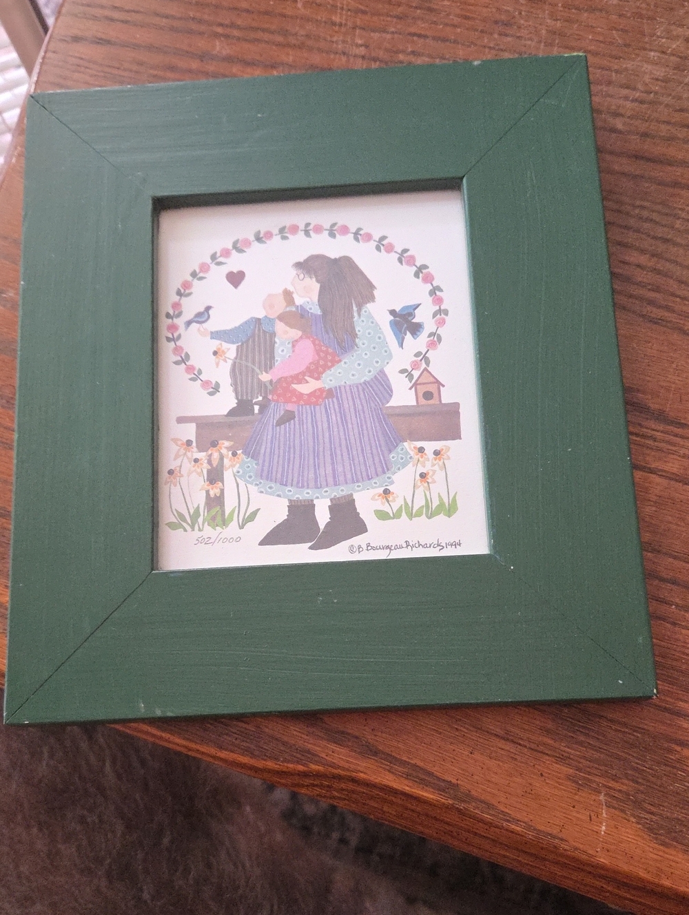 Green Wood Picture Frame with Folk Art Print B. Bourgeau-Richards